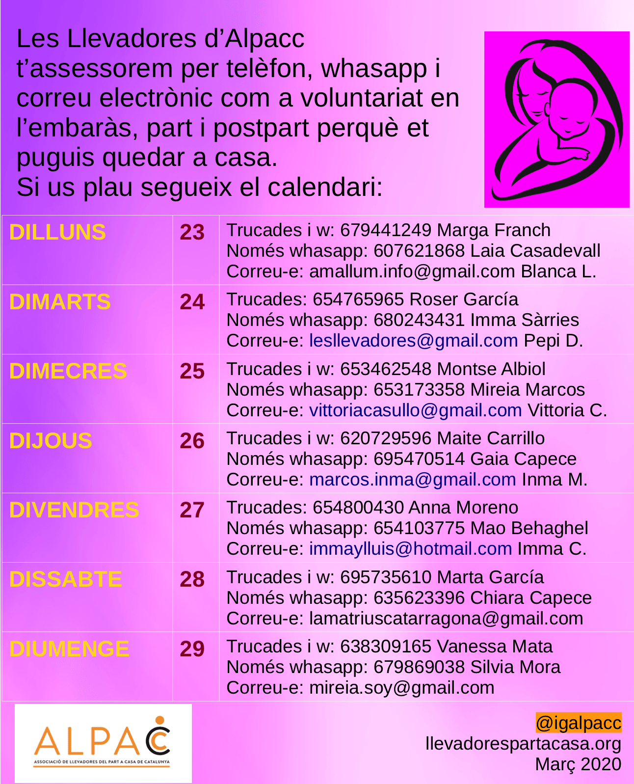 Llevadores Responem, Setmana Del 23 Al 29 De Març | ALPACC